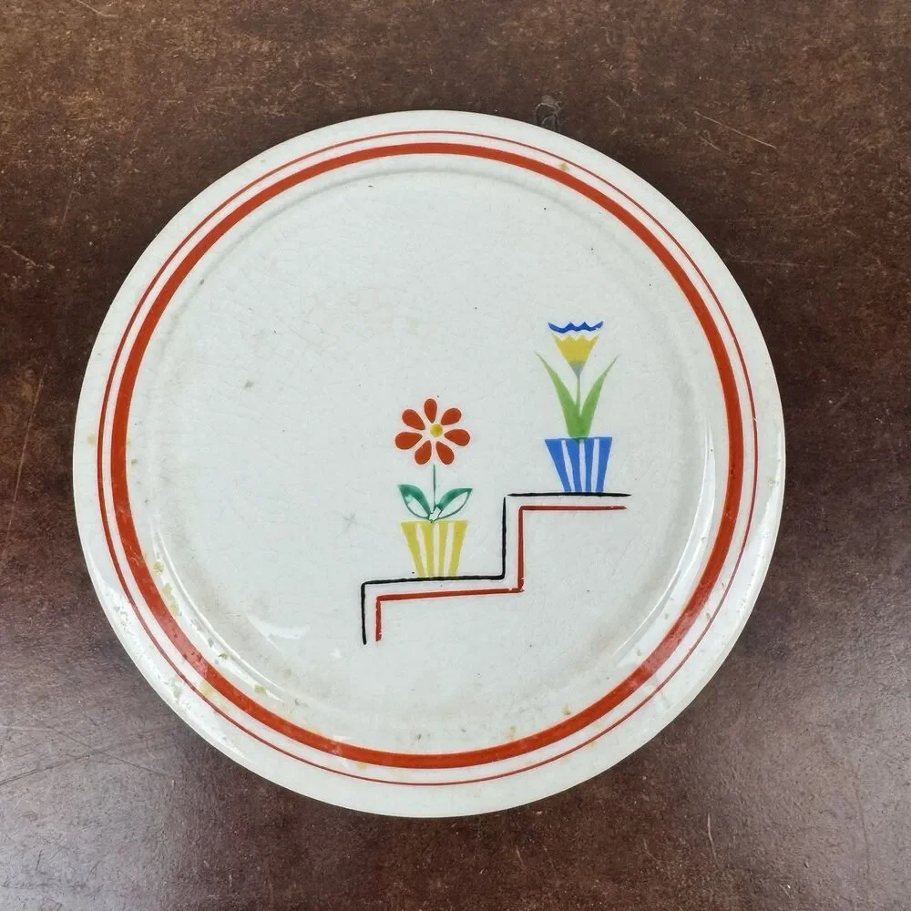 Vintage Japan Floral Ceramic Plate/Plant Stand/Tea Pot Trivet 7in